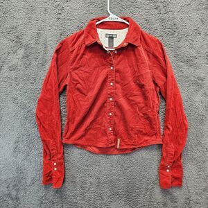 REI Corduroy Shirt Women Medium Red Organic Cotton Long Sleeves Pearl‎ Snap